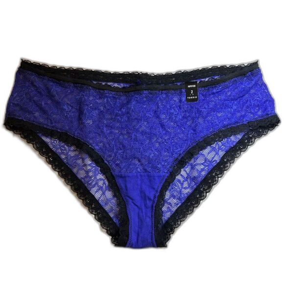 Torrid Hipsters Clematis Pantie Wm's Plus Sz 2 Blu/Blk Nylon/Spandex Lace Fabric - Picture 10 of 10